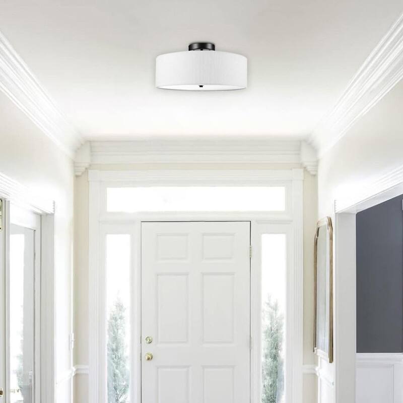 2 Light low profile flush mount light dark bronze, linen shade white light fixture metal ceiling light - N/A