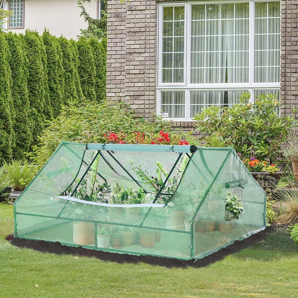 Outsunny 71" x 55" x 32" Mini Tunnel Greenhouse Garden Planting Shed Outdoor Flower Planter Warm House with Zipper Backyard