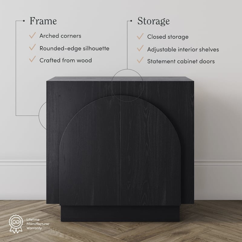 Iris Wooden Accent Cabinet, Sideboard Credenza or TV Stand with Arched Cabinet Doors and Adjustable Shelves