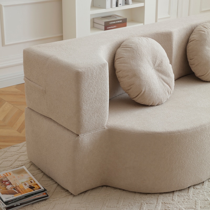 2-in-1 Convertible Folding Sofa Bed Lychee Velvet Futon Loveseat Couch