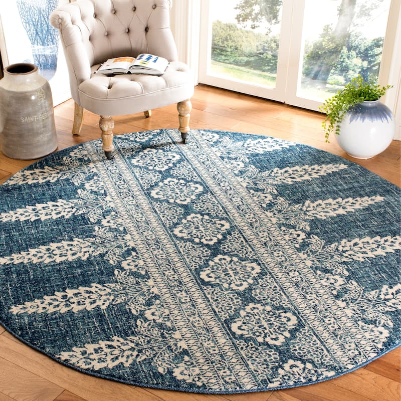 SAFAVIEH Evoke Gelinda Vintage Boho Rug - 6'7" Round - Royal/Ivory