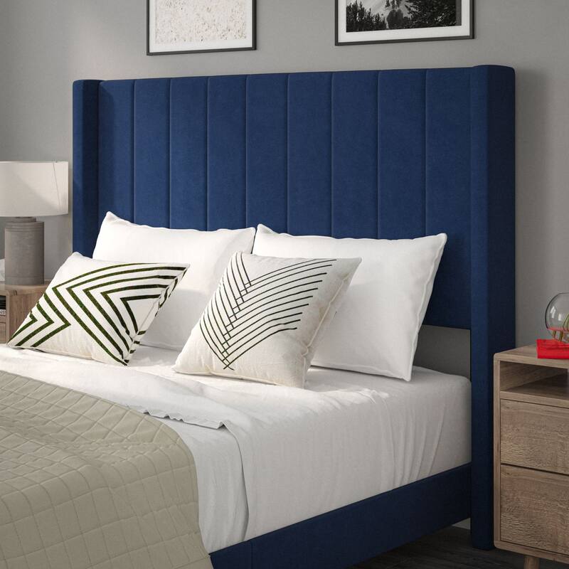 Upholstered Platform Bed with Wingback Headboard