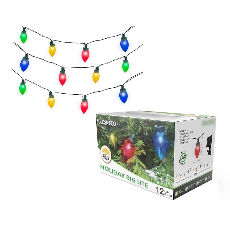 Holiday Big Light - Solar Multi-Colored LED Outdoor Christmas Bulb String Lights - 1 Pack - Multi
