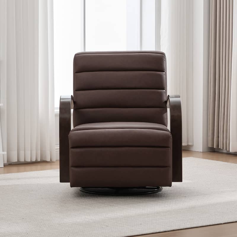 30.3"W Upholstered Swivel Accent Chair with Solid Wood Armrests, Channel Tufted Lounge Chair Single Reading Sofa Chair