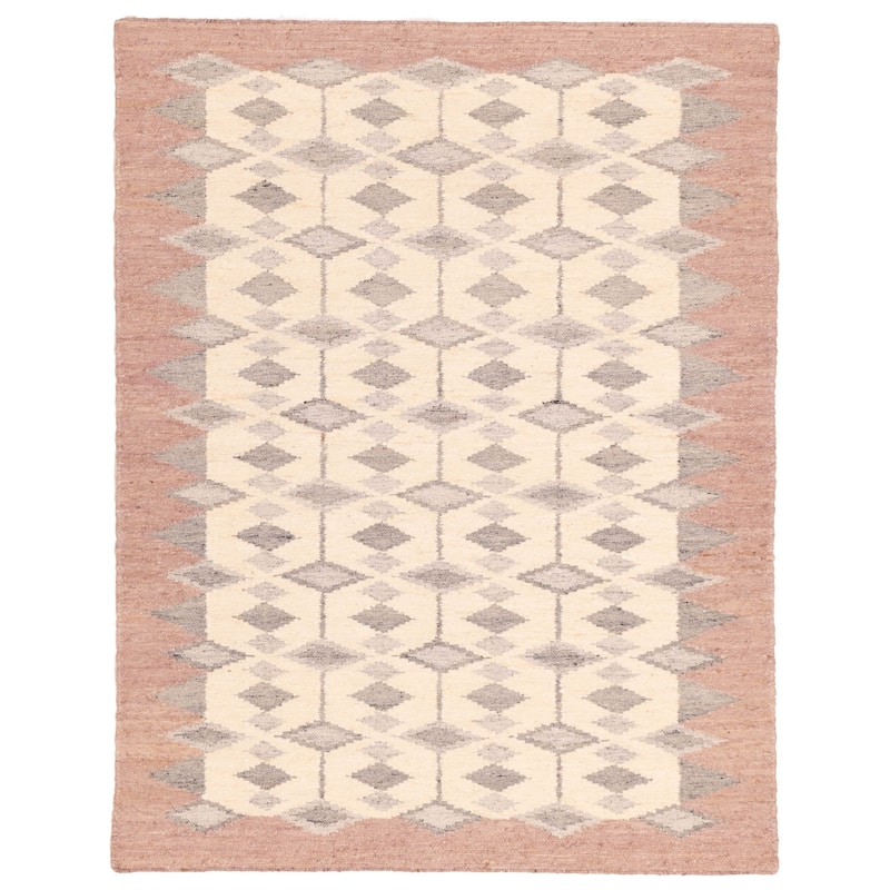 ECARPETGALLERY Flat-Weave Marrakech Cream Wool Kilim - 5'8 x 7'5