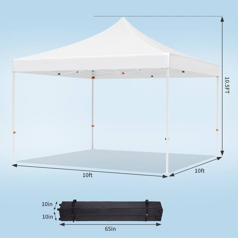 10x10 FT Heavy Duty Pop Up Canopy Tent with Roller Bag, Stakes & Ropes, Commercial Outdoor Shelter