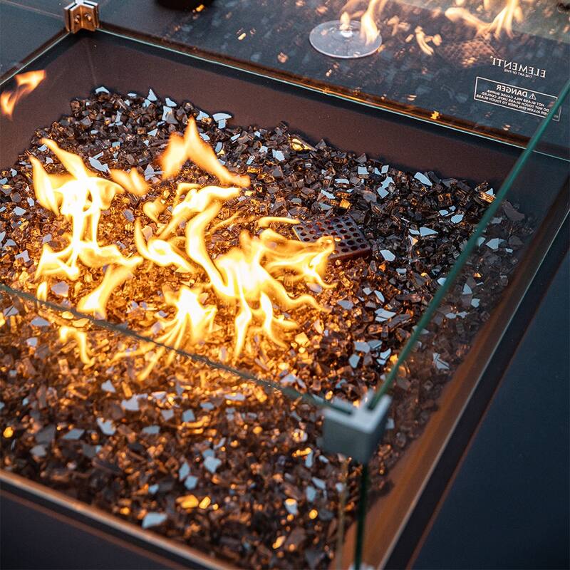 Elementi Plus Capertee Outdoor Fire Pit Table Concrete Square 60000 BTU - 40 x 40 inches with Lid, Fire Glass, and Cover