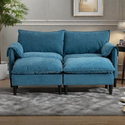 69.57" Metal Convertible U-Shaped Sofa with Storage Footstools, 3-Seater Combination Sofa