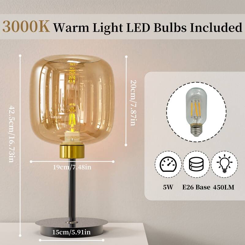 Bedside Table Lamp for Bedroom Glass Shade Bedside Lamps