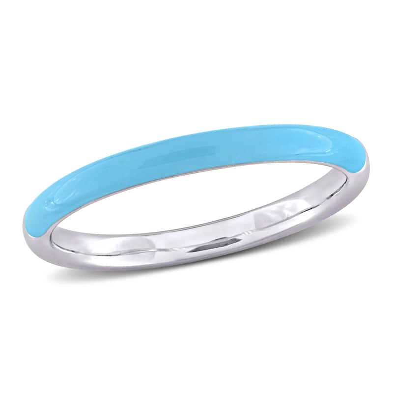 Miadora Casual Light Blue Enamel Band Ring in Sterling Silver