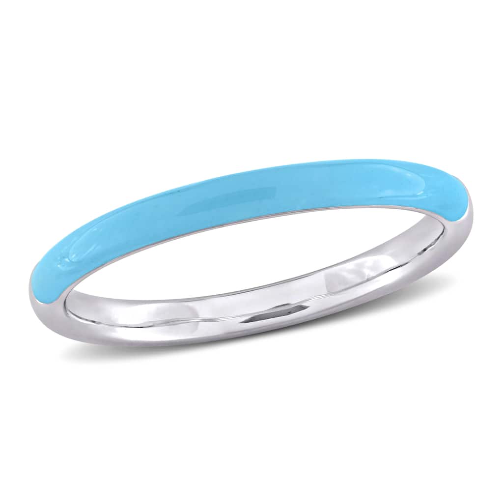 Miadora Casual Light Blue Enamel Band Ring in Sterling Silver