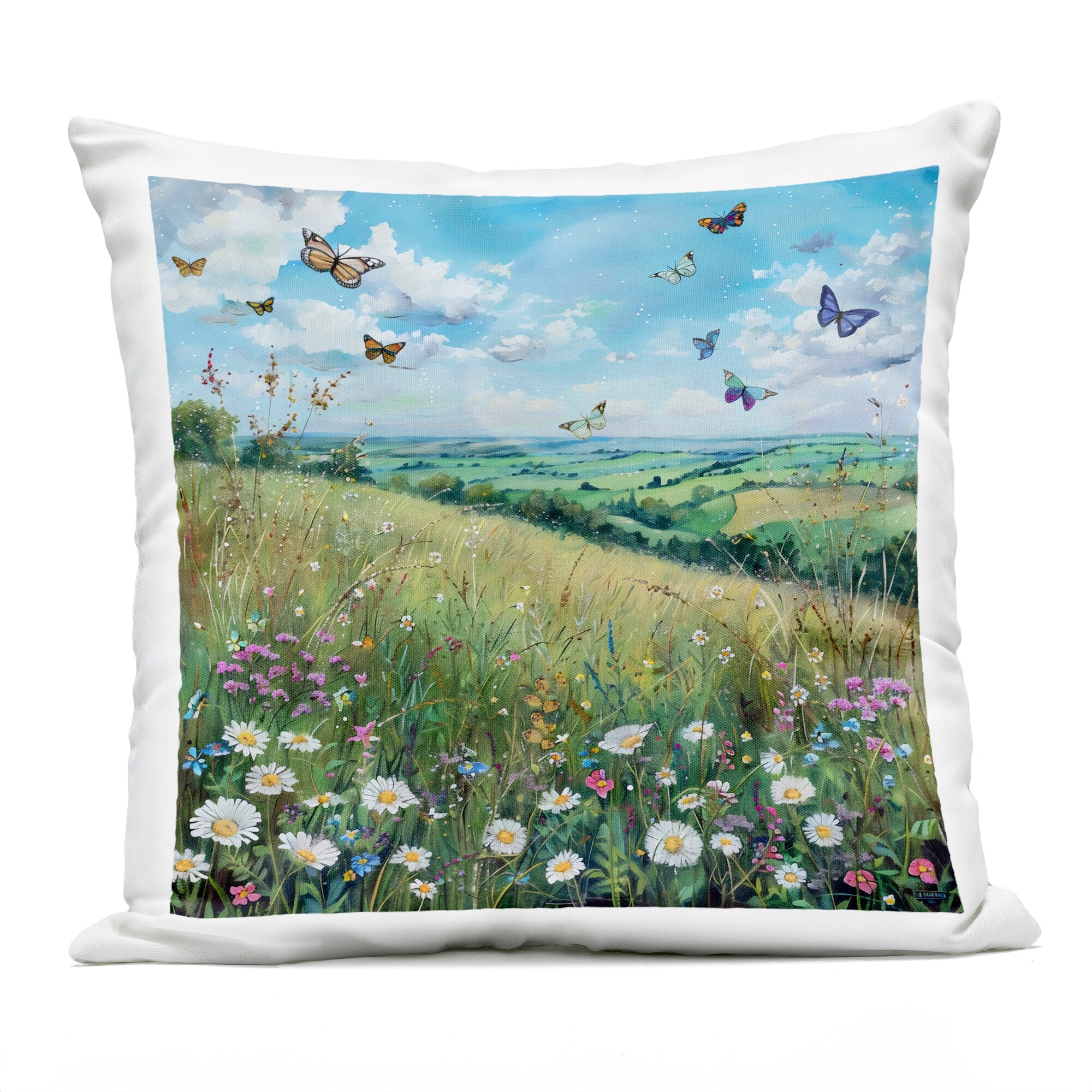 Stupell Butterflies In Tranquil Meadow Printed Outdoor Throw Pillow Design by LSR Creative Studio
