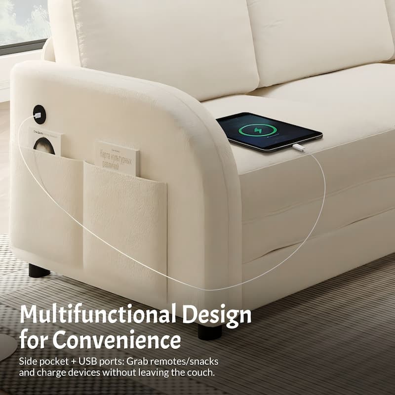 85.1" Teddy Upholstered Sofa with Pull-Out Bed and USB Port