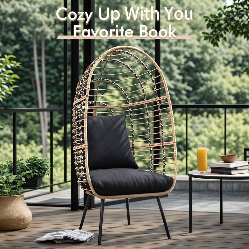 Egg Chair Outdoor, Patio Rotating Basket Chair, All-Weather Wicker Egg Lounger Chair for Outside Indoor