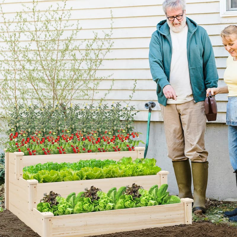 Costway 3-Tier Wooden Raised Garden Bed with Open-Ended Base Growing - See Details