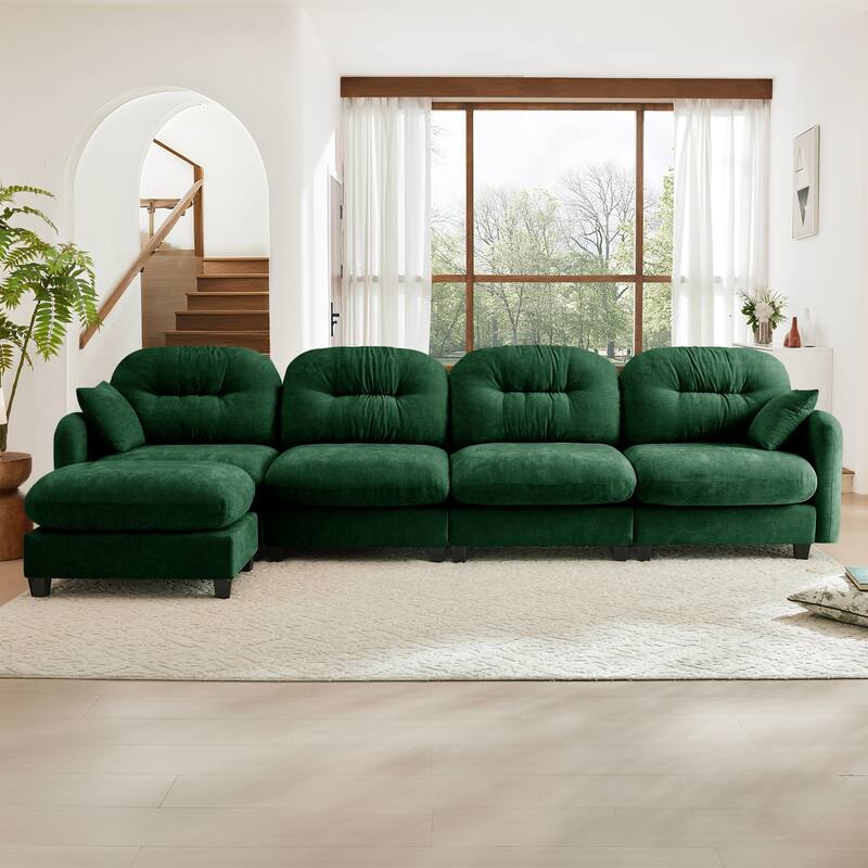 GDF Studio - Kitty Modern Chenille Upholstered Modular Sectional Sofa with Ottoman and Tufted Backrest