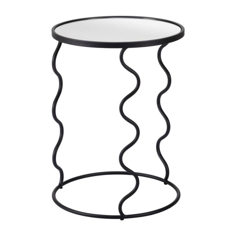 24-Inch Round Modern End Table Black Mirrored Glass Top with Abstract Painted Steel Base - 24”H x 18”L x 18”W