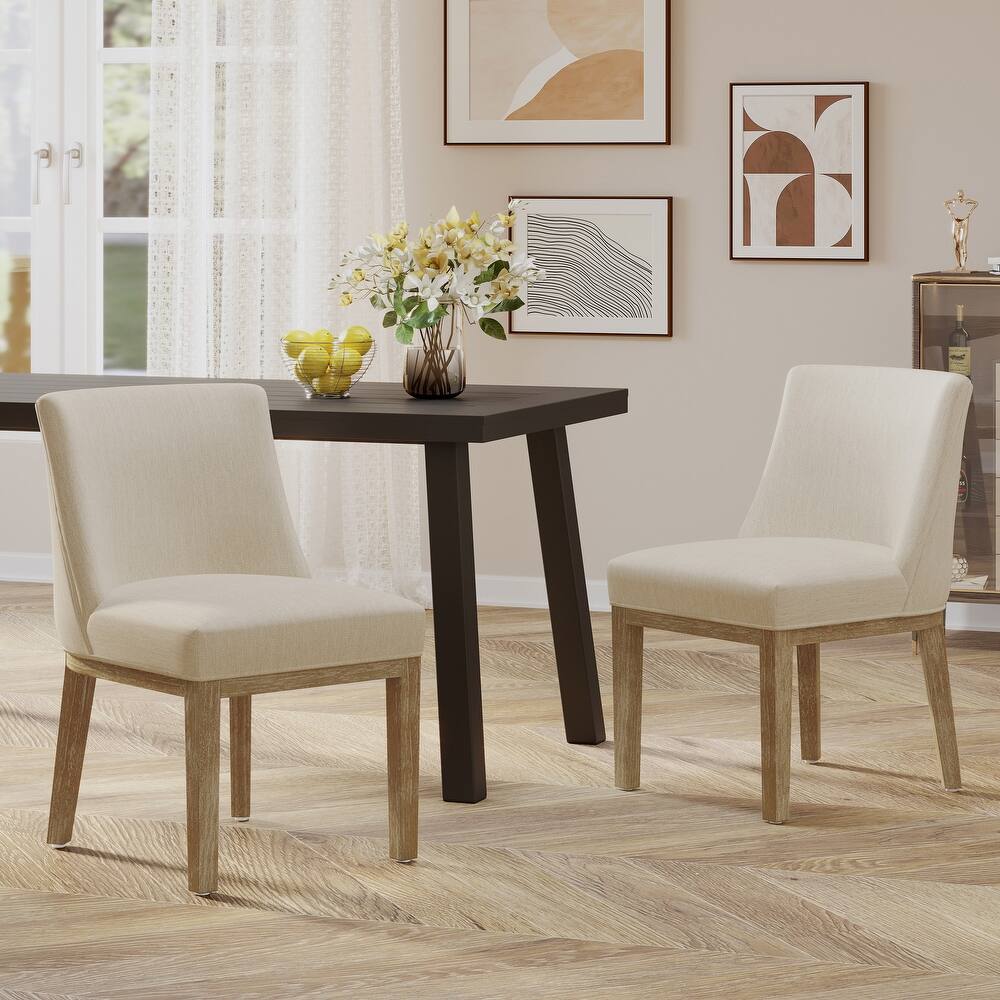Armless Dining Chairs Set of 2 Modern Curved Back Kitchen Chairs with Wood Legs, Upholstered Dining Room Chairs Reception Chairs