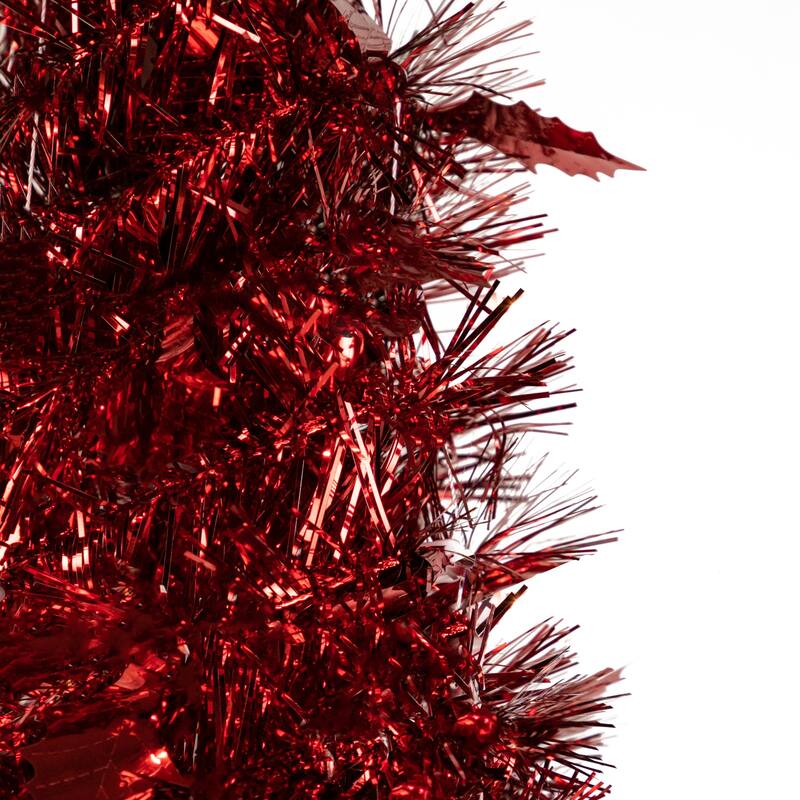 4' Red Tinsel Pop-Up Artificial Christmas Tree, Unlit - 4 Foot