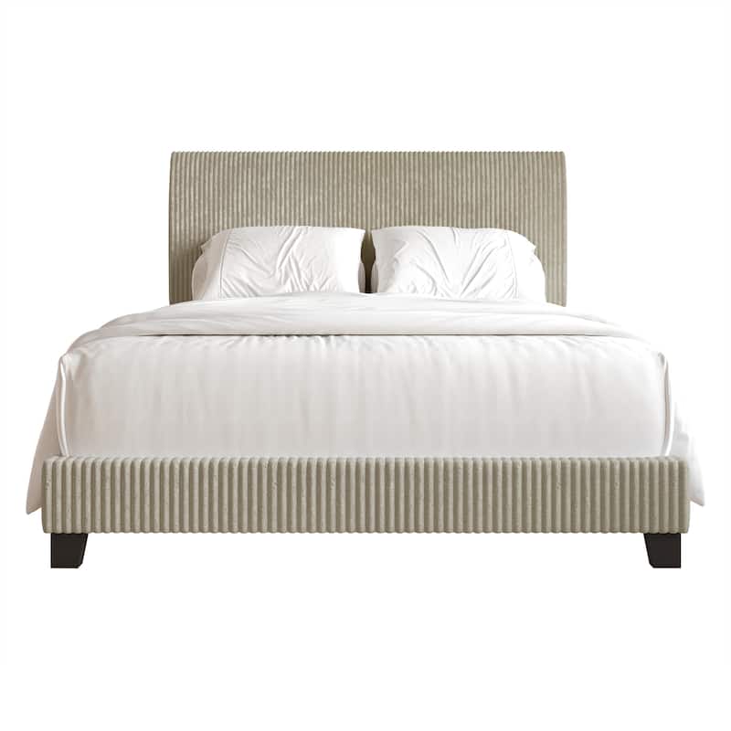 CraftPorch Corduroy Elegant and Chic Velvet Upholstered Bed - Beige - Queen
