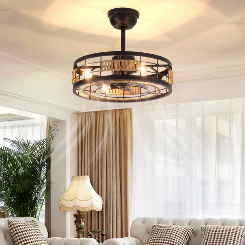 18 in. Indoor Caged Ceiling Fan with Lights, Reversible DC Motor and Remote Control for Small Bedroom