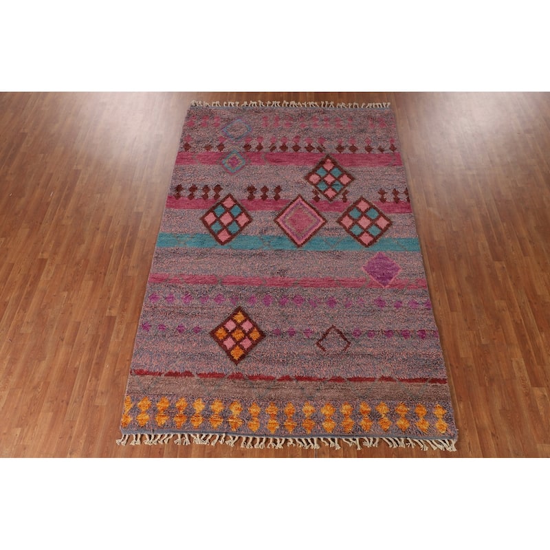 Tribal Moroccan Area Rug Hand-Knotted Oriental Wool Carpet - 6'11" x 10'9"