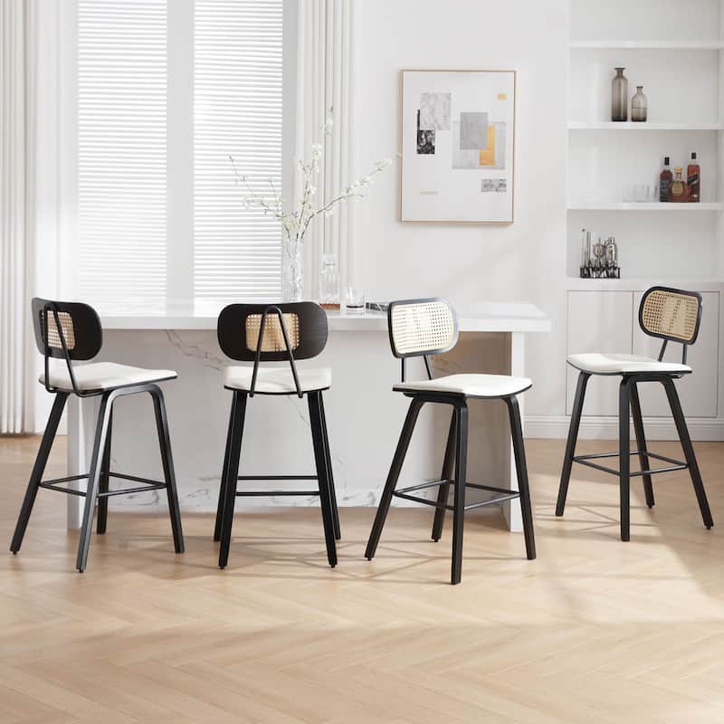 26-inch Wood Counter Height Bar Stools with Rattan Back