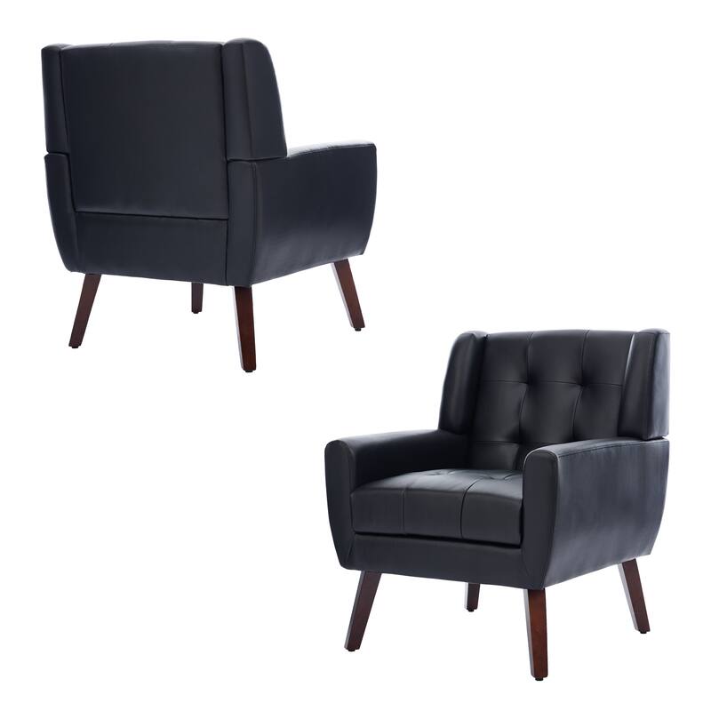 Tufted Wingback Accent Chairs Linen/Faux Leather/Velvet Armchairs Set of 2
