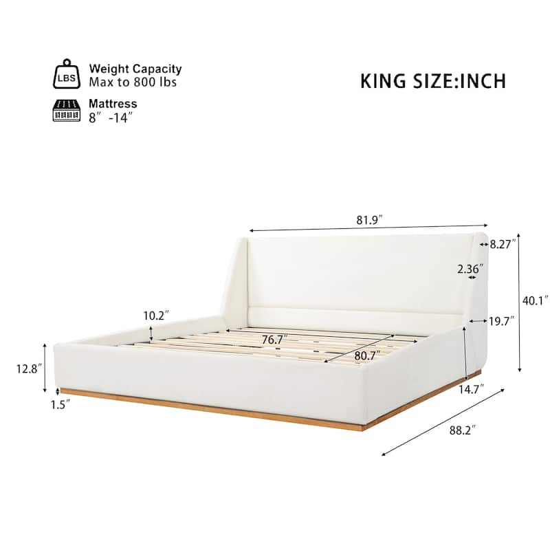 Christopher Knight Home - Modern Upholstered Boucle Platform Bed with Wingback Headboard