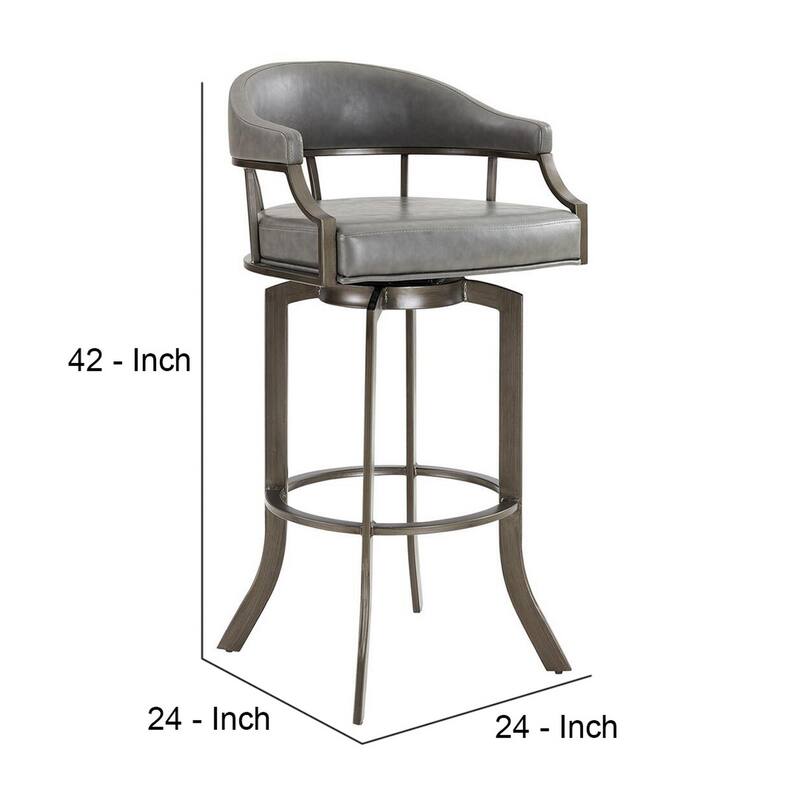 Blake 30 Inch Modern Vegan Faux Leather Bar Stool, Swivel, Metal Legs, Gray