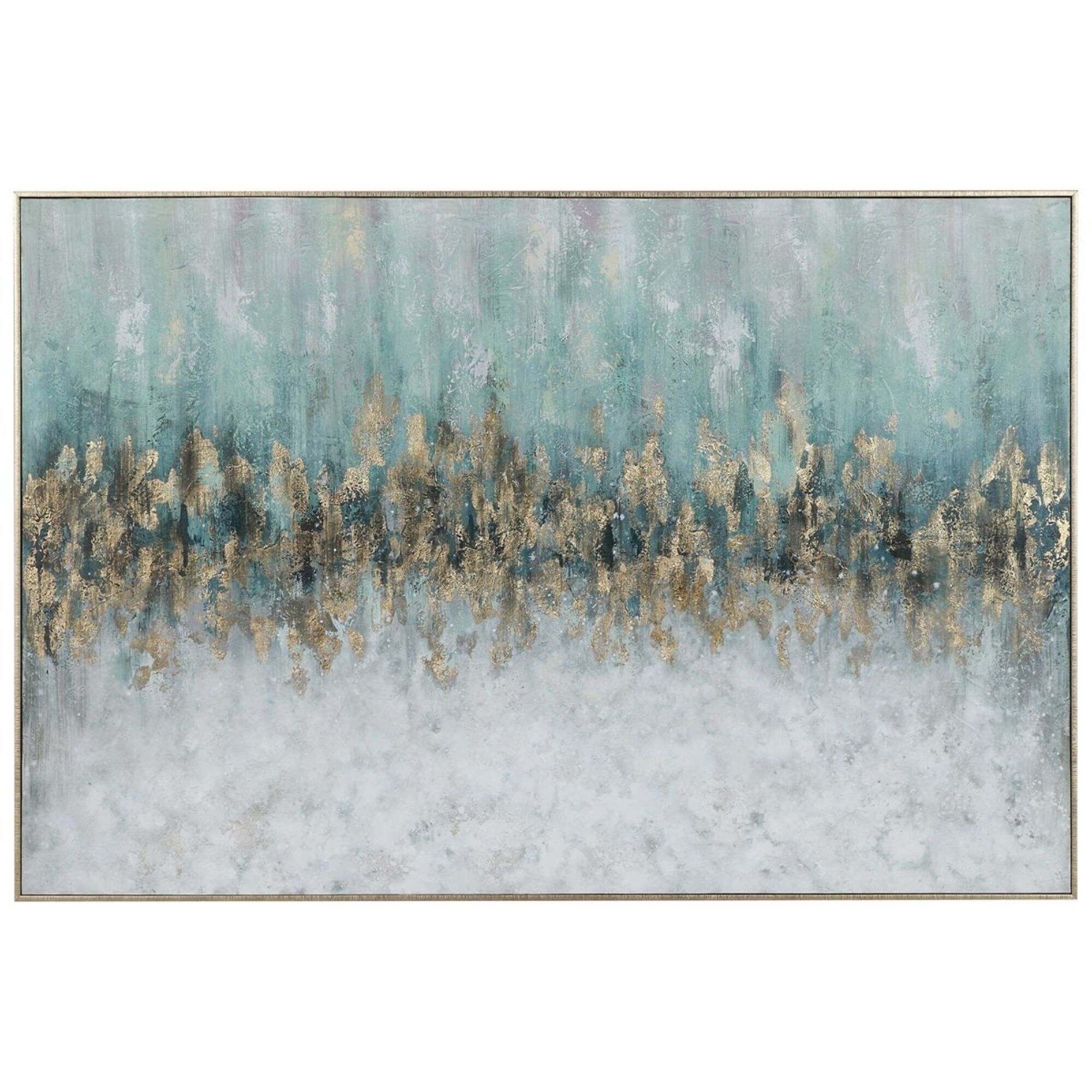Shop Teal Blue And Gold Abstract Rectangular Hand Painted Wall Art