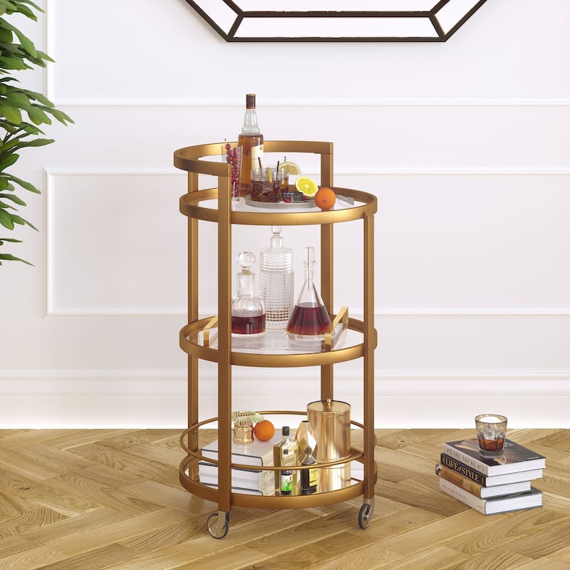 Silver Orchid Carmen Mirrored Bar Cart - Brass