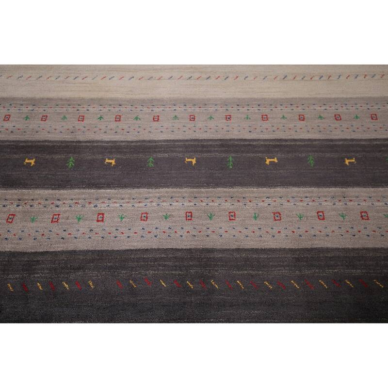 Tribal Striped Gabbeh Oriental Square Area Rug Handmade Wool Carpet - 8'6"x 9'4"