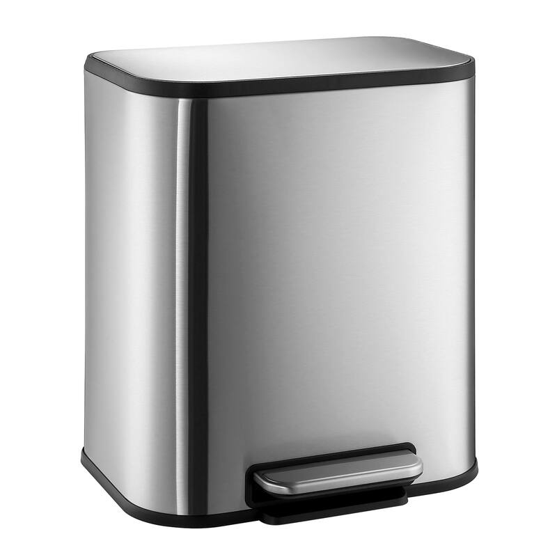 5.3 Gallon Stainless Steel Trash Can with Soft-Close Lid – Step-On Rectangular Garbage Bin - Silver