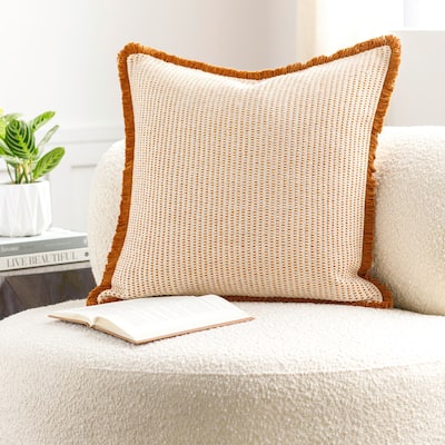Amayae Subtle Stripe Cotton Pillow With Fringe
