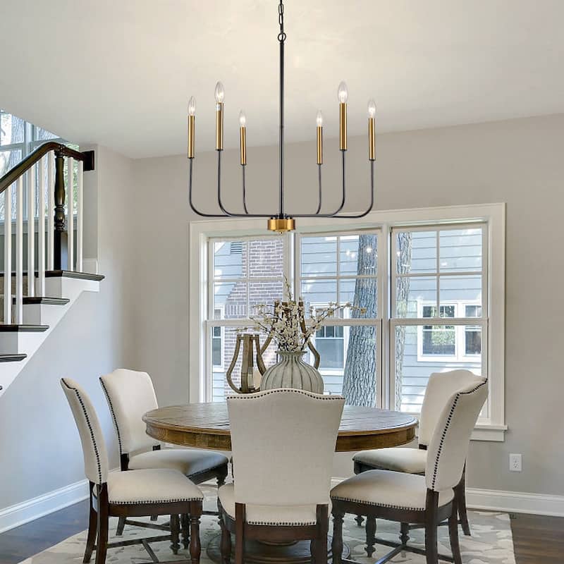 Starsky 6-Light Candle-Style Mid-Century Modern Farmhouse Traditional Classic Candle-Style Chandelier