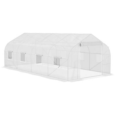 Walk-in Tunnel Greenhouse with Zippered Mesh Door & 8 Mesh Windows, Gardening Plant Hot House with Galvanized Steel Hoops