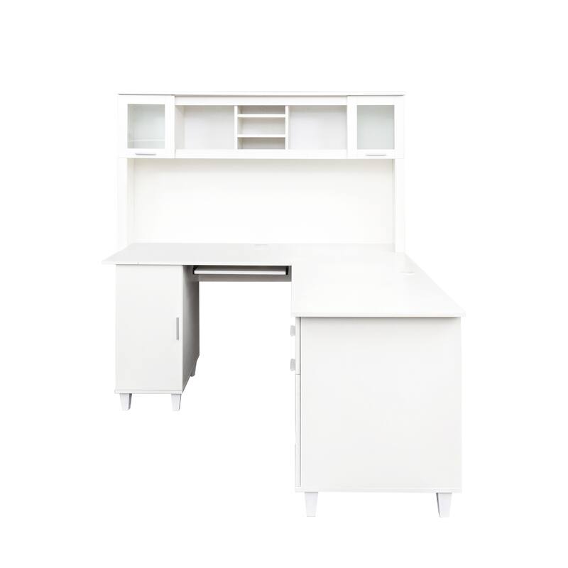Home Office Computer Desk with Storage Shelves, Drawer, and Cabinets