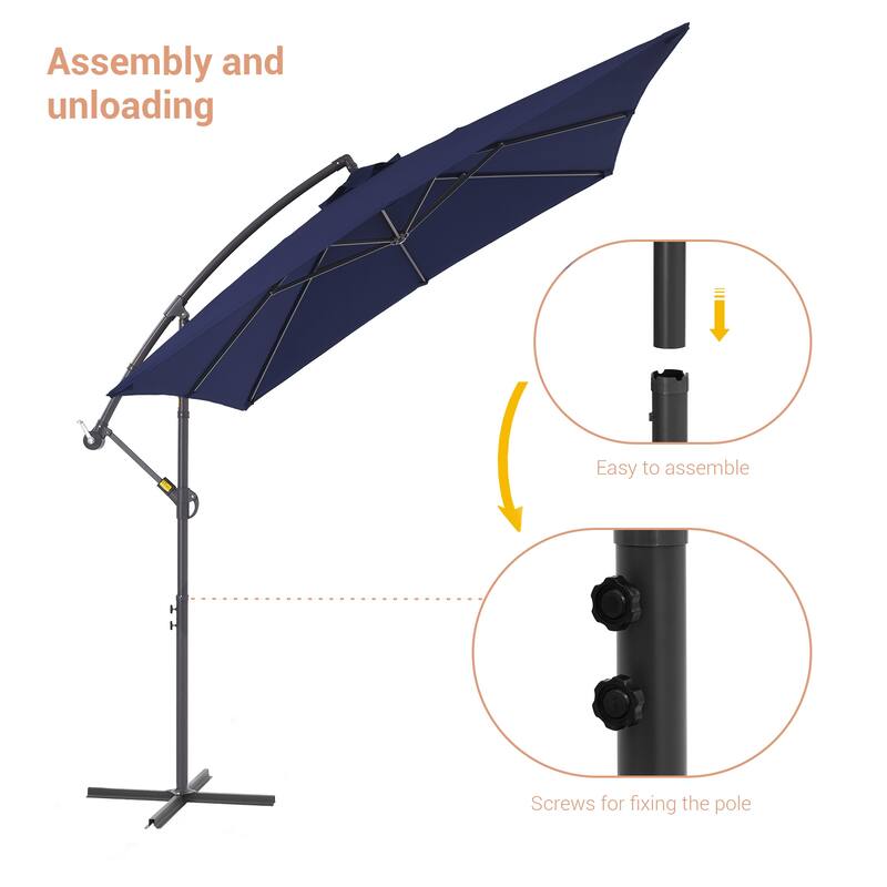 LIVOOSUN 8.2x8.2ft Offset Patio Umbrella Hanging Umbrella w/Steel Ribs