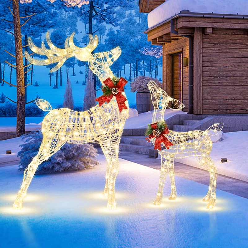 Costway 2 Pieces Lighted Christmas Reindeers Christmas Decoration - See Details - See Details - LED Lights - overstock.com/bedbathandbeyond.com