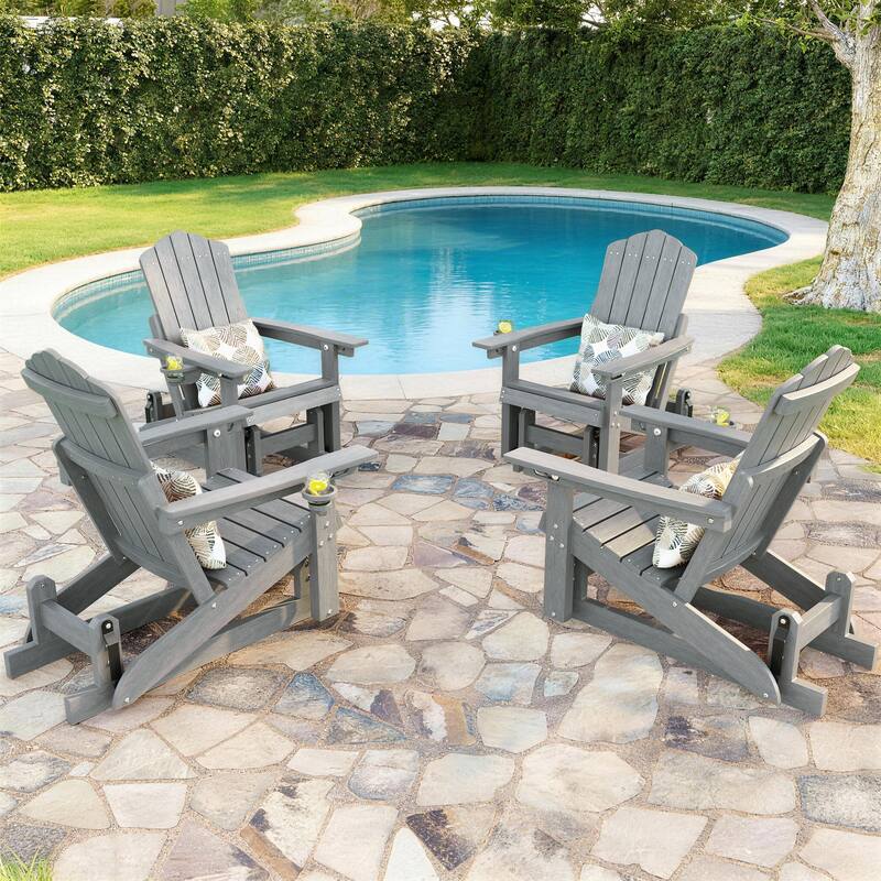 Glider Adirondack Chair 3-Position Adjustable, HDPE Wood-Like Texture - LightGray - 4-Piece