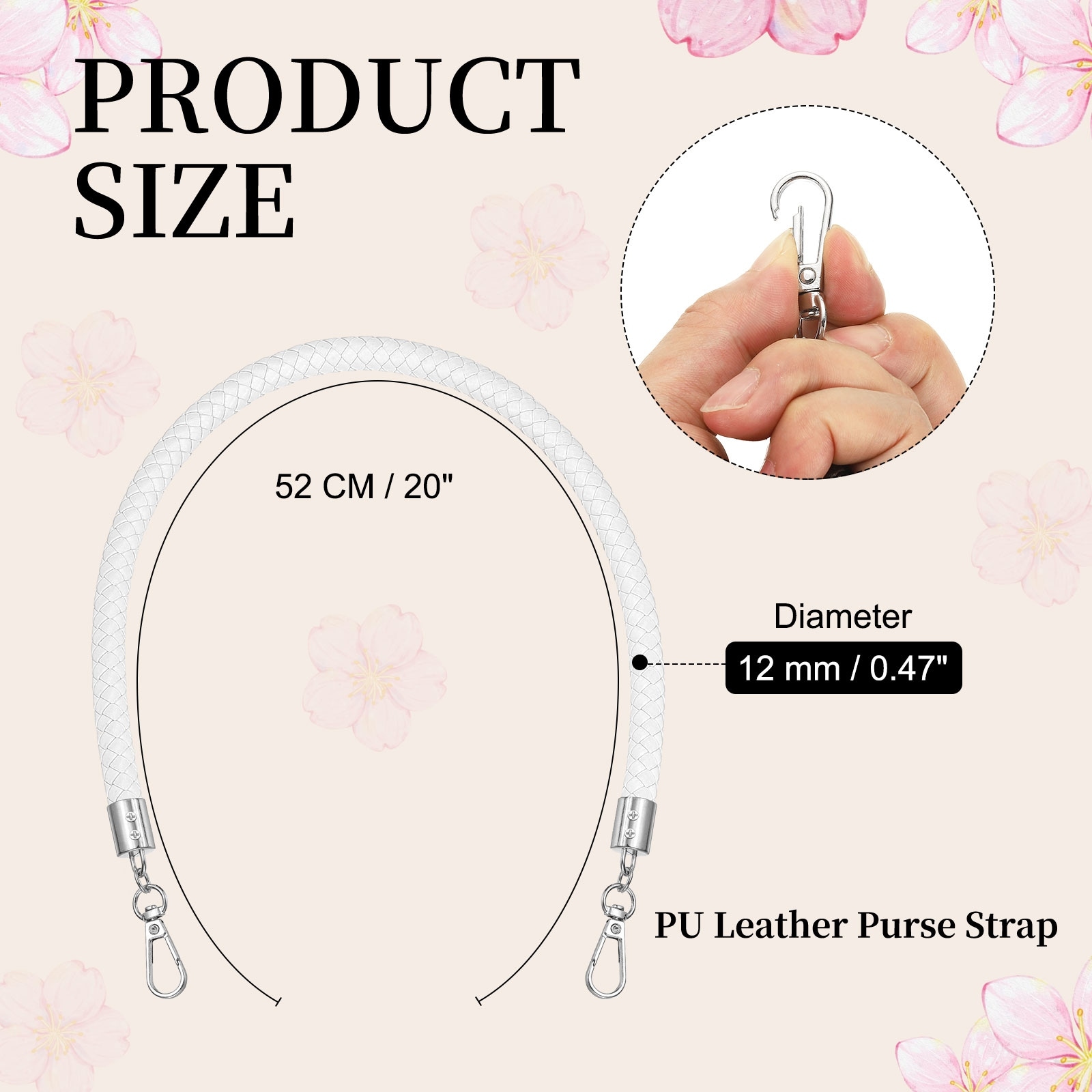 Braided Purse Straps, PU Leather Handbag Handles Replacement with Silver Buckle for DIY Purse Handbag Tote Making