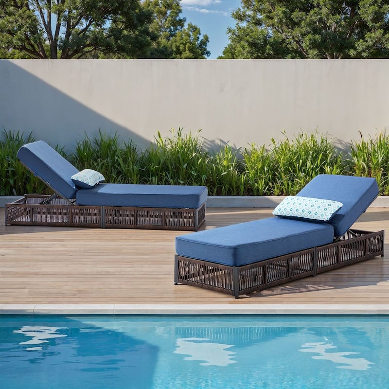 Gymojoy Outdoor Patio Chaise Lounge Chair, Luxury Rattan Recliner with 6-Position Backrest & 5-Inch Thick Cushions Set of 2
