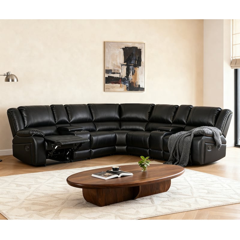 108" W Modern Contemporary Faux Leather 7 Piece Sectional Recliners