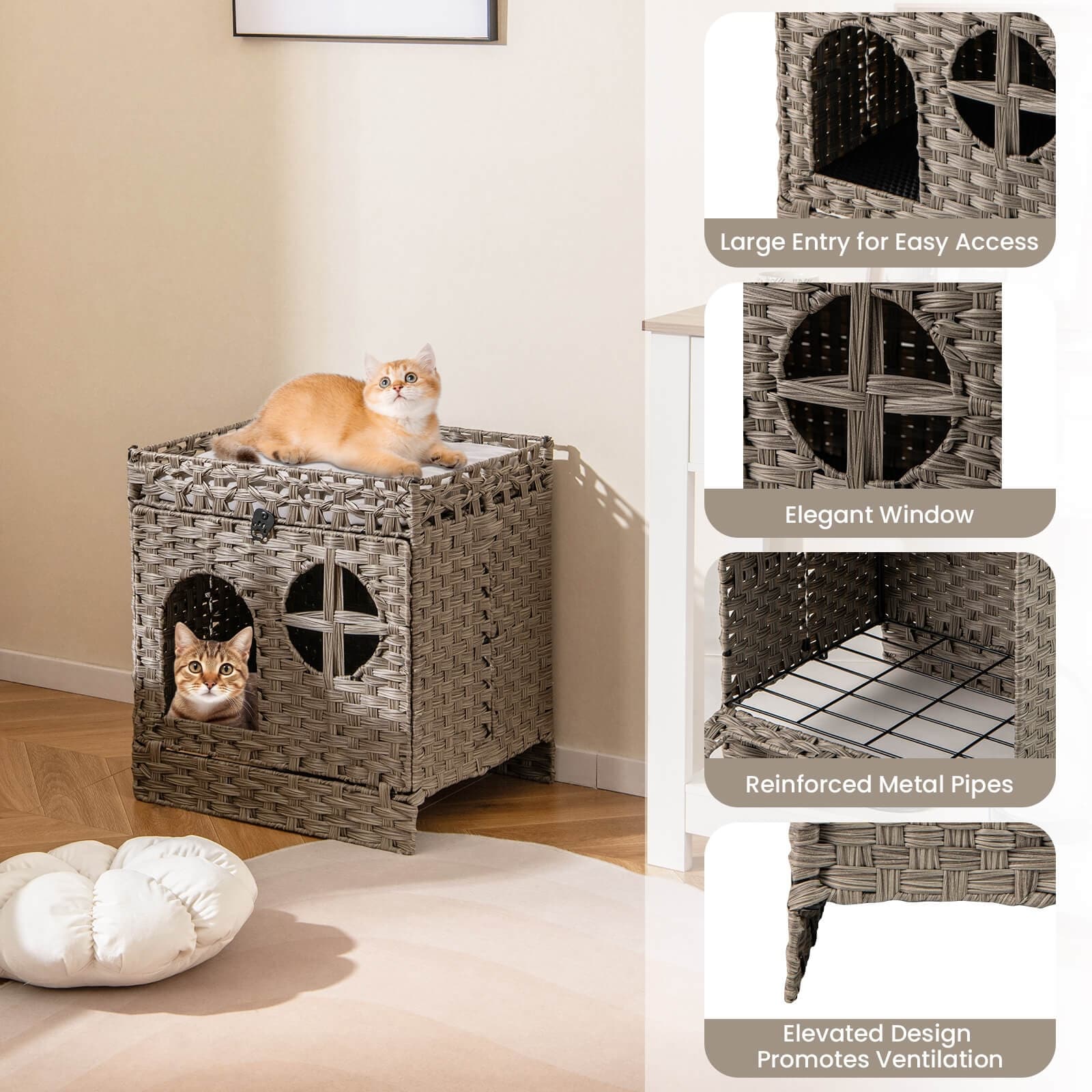 Costway Foldable 2-tier Rattan Cat Litter Box Enclosure with Litter - See  Details - Overstock - 43284095
