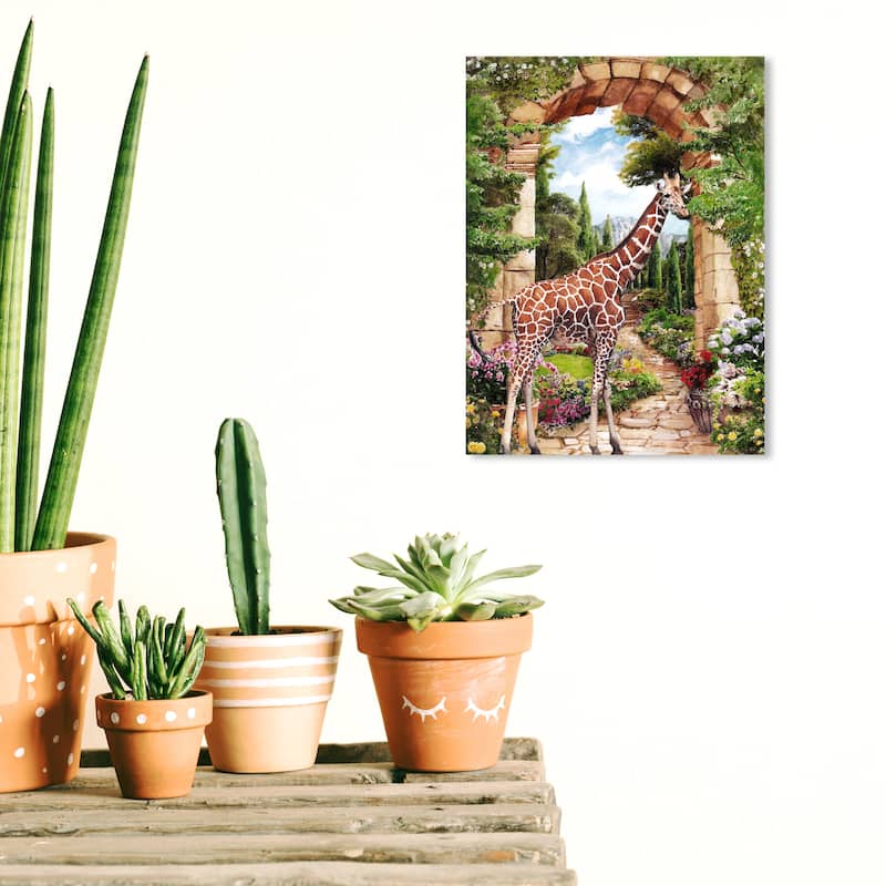 Wynwood Studio Canvas Animals Heavenly Garden Giraffe Brown and Cabin & Lodge Wall Art Canvas Print - 12 x 12