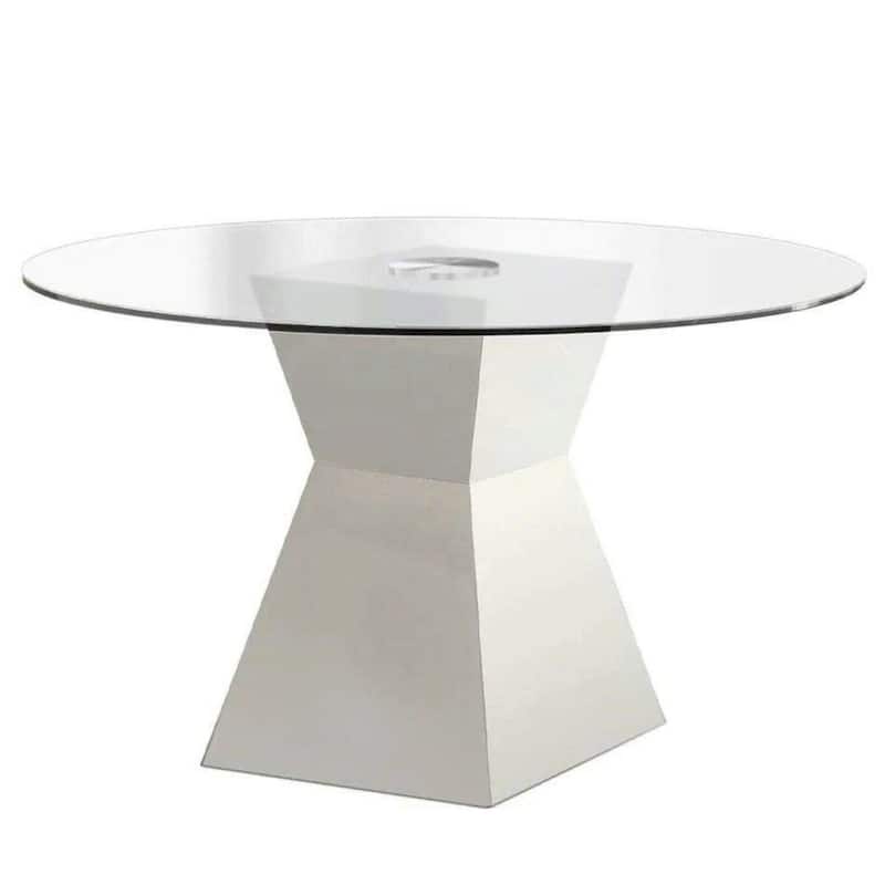 Round Glass Dining Table - White Pedestal Base, Compact Kitchen or Living Room Table - 45