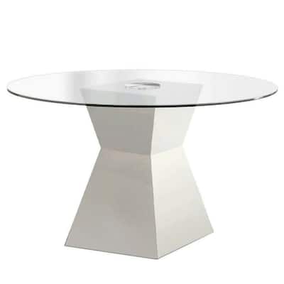 Round Glass Dining Table - White Pedestal Base, Compact Kitchen or Living Room Table - 45