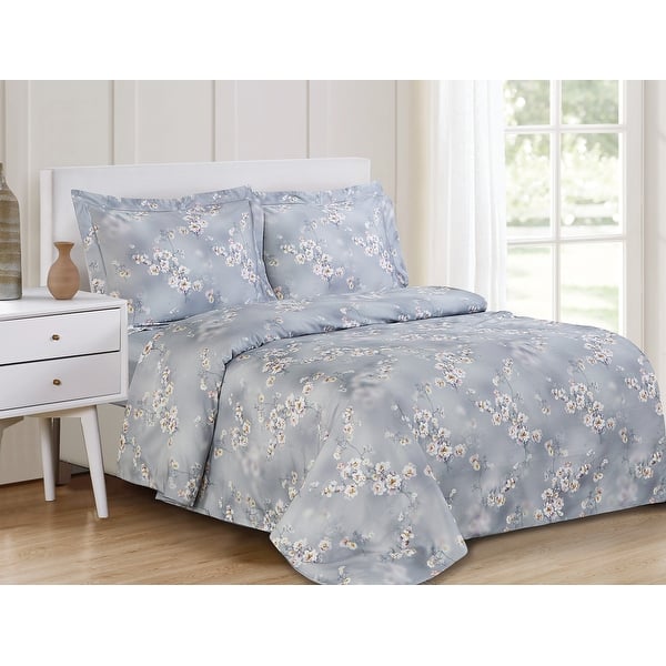 slide 1 of 1, Violet Linen French White Orchid Garden Pattern, Cotton Sateen, Light Blue, 8 Piece Duvet Set, Bedding Duvet Cover Set Full
