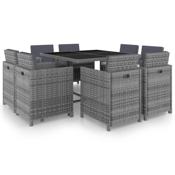 slide 2 of 8, vidaXL 9 Piece Patio Dining Set with Cushions Poly Rattan Anthracite - 42.9" x 42.9" x 29.1"